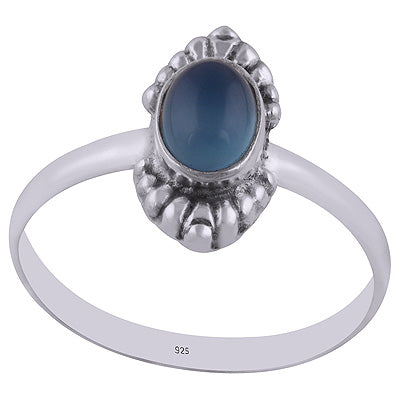 Authentic Hand Work Blue Chalcedony Oval Shape 925 Sterling Solid Silver Ring - R3402908-8