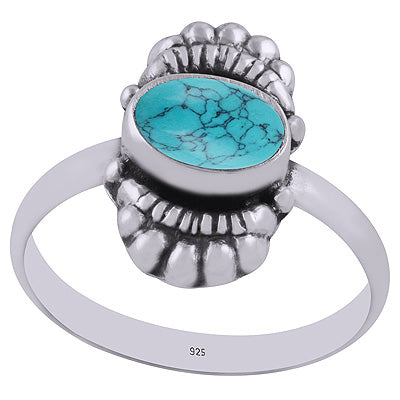 Gorgeous Bold Design Turquoise Oval Shape 925 Sterling Solid Silver Ring - R3402909-3