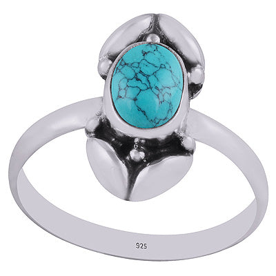 Gorgeous Bold Work Turquoise Oval Shape 925 Sterling Solid Silver Ring - R3402910-3