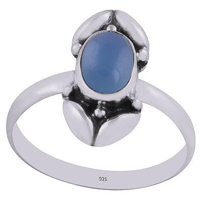 Gorgeous Bold Work Blue Chalcedony Oval Shape 925 Sterling Solid Silver Ring - R3402910-8