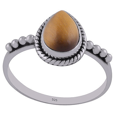 Gorgeous Rawa & Wire Work Around Tiger's Eye Pear Shape 925 Sterling Solid Silver Ring - R3402911-10