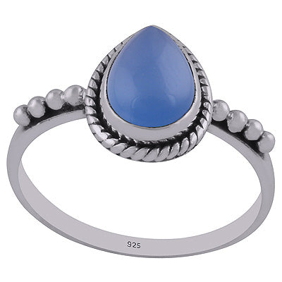 Gorgeous Rawa & Wire Work Around Blue Chalcedony Pear Shape 925 Sterling Solid Silver Ring - R3402911-13