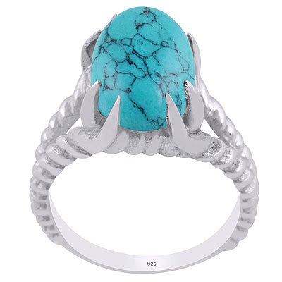 Unique Stone Setting Turquoise Oval Shape 925 Sterling Solid Silver Ring - R3402917-3