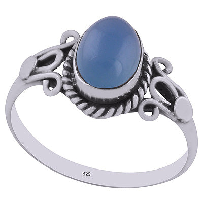 Stunning Handwork Around Blue Chalcedony Oval Shape 925 Sterling Solid Silver Ring - R3402921-9