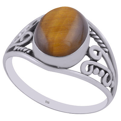 Gorgeous Handwork Around Tiger's Eye Oval Shape 925 Sterling Solid Silver Ring - R3402924-10