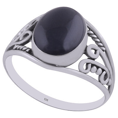 Gorgeous Handwork Around Black Onyx Oval Shape 925 Sterling Solid Silver Ring - R3402924-11