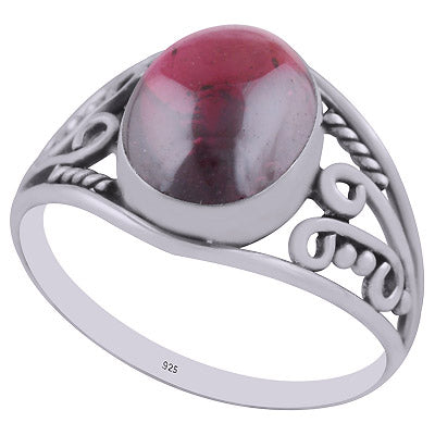 Gorgeous Handwork Around Garnet Oval Shape 925 Sterling Solid Silver Ring - R3402924-2