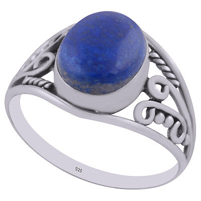 Gorgeous Handwork Around Lapis Oval Shape 925 Sterling Solid Silver Ring - R3402924-6