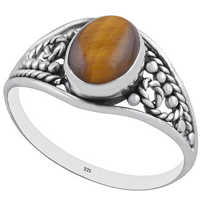 Stunning Rawa & Wire Work Around Tiger's Eye Oval Shape 925 Sterling Solid Silver Ring - R3402927-11