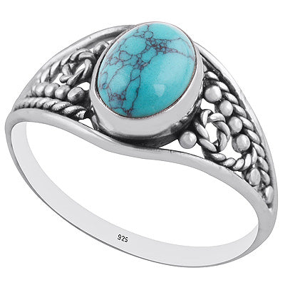 Stunning Rawa & Wire Work Around Turquoise Oval Shape 925 Sterling Solid Silver Ring - R3402927-3