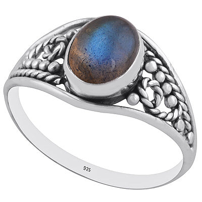 Stunning Rawa & Wire Work Around Labradorite Oval Shape 925 Sterling Solid Silver Ring - R3402927-5