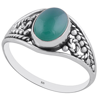 Stunning Rawa & Wire Work Around Green Onyx Oval Shape 925 Sterling Solid Silver Ring - R3402927-8