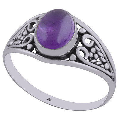 Stunning Handwork Around Amethyst Oval Shape 925 Sterling Solid Silver Ring - R3402928-1