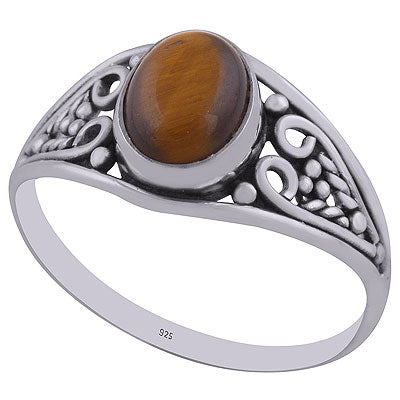 Stunning Handwork Around Tiger's Eye Oval Shape 925 Sterling Solid Silver Ring - R3402928-11
