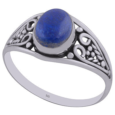 Stunning Handwork Around Lapis Oval Shape 925 Sterling Solid Silver Ring - R3402928-6