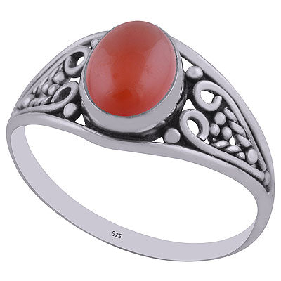 Stunning Handwork Around Carnelian Oval Shape 925 Sterling Solid Silver Ring - R3402928-7