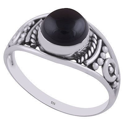Beautiful Wire & Rawa Work Around Black Onyx Round Shape 925 Sterling Solid Silver Ring - R3402929-12