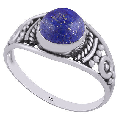 Beautiful Wire & Rawa Work Around Lapis Round Shape 925 Sterling Solid Silver Ring - R3402929-5