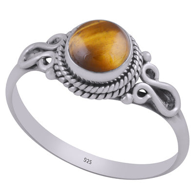 Stunning Textured Wire Work Around Tiger's Eye Round Shape 925 Sterling Solid Silver Ring - R3402931-10