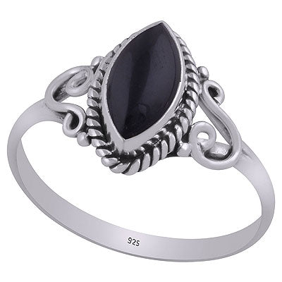 Gorgeous Wire & Rawa Work Around Black Onyx Marquise Shape 925 Sterling Solid Silver Ring - R3402932-34