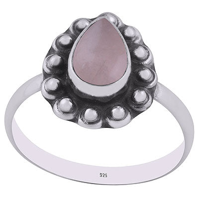 Stunning Rawa Work Around Rose Quartz Pear Shape 925 Sterling Solid Silver Ring - R3402936-14