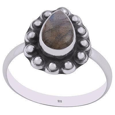 Stunning Rawa Work Around Labradorite Pear Shape 925 Sterling Solid Silver Ring - R3402936-5