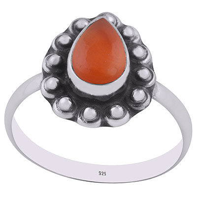 Stunning Rawa Work Around Carnelian Pear Shape 925 Sterling Solid Silver Ring - R3402936-7