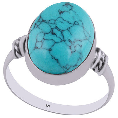 Beautiful Texured Wire Around Turquoise Oval Shape 925 Sterling Solid Silver Ring - R3402938-11
