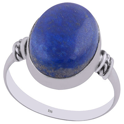 Beautiful Texured Wire Around Lapis Oval Shape 925 Sterling Solid Silver Ring - R3402938-4