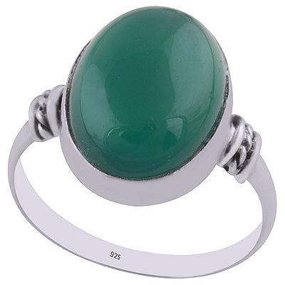 Beautiful Texured Wire Around Green Onyx Oval Shape 925 Sterling Solid Silver Ring - R3402938-8