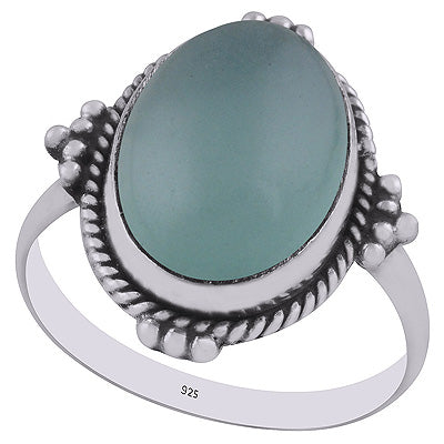 Stunning Rawa Work Around Aqua Chalcedony Oval Shape 925 Sterling Solid Silver Ring - R3402939-10