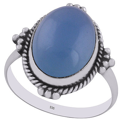 Stunning Rawa Work Around Blue Chalcedony Oval Shape 925 Sterling Solid Silver Ring - R3402939-9