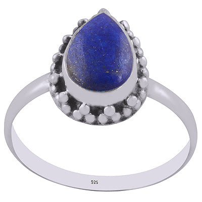 Alluring Rawa Work Around Lapis Pear Shape 925 Sterling Solid Silver Ring - R3402940-6