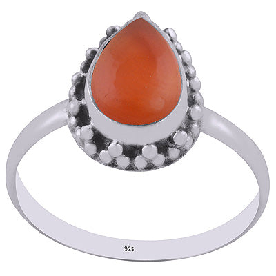 Alluring Rawa Work Around Carnelian Pear Shape 925 Sterling Solid Silver Ring - R3402940-7