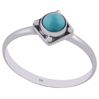 Edgy Rawa Work Around Turquoise Round Shape 925 Sterling Solid Silver Ring - R3402943-3