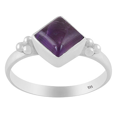 Stunning Rawa Around Amethyst Rhombus Shape 925 Sterling Solid Silver Ring - R3402949-1