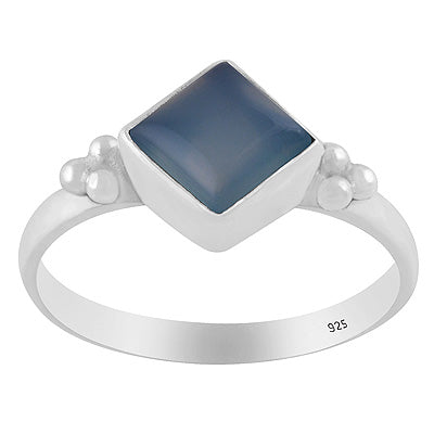 Stunning Rawa Around Blue Chalcedony Rhombus Shape 925 Sterling Solid Silver Ring - R3402949-12