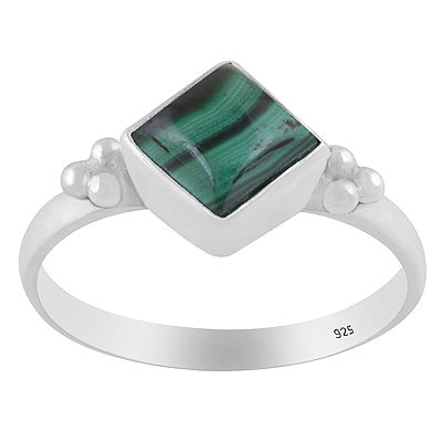 Stunning Rawa Around Malachite Rhombus Shape 925 Sterling Solid Silver Ring - R3402949-14