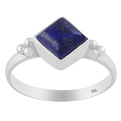 Stunning Rawa Around Lapis Rhombus Shape 925 Sterling Solid Silver Ring - R3402949-6