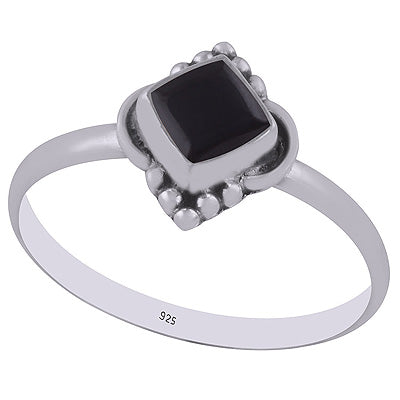 Beautiful HandWork Around Black Onyx Rhombus Shape 925 Sterling Solid Silver Rings - R3402950-11