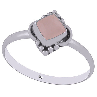 Beautiful HandWork Around Rose Quartz Rhombus Shape 925 Sterling Solid Silver Rings - R3402950-14