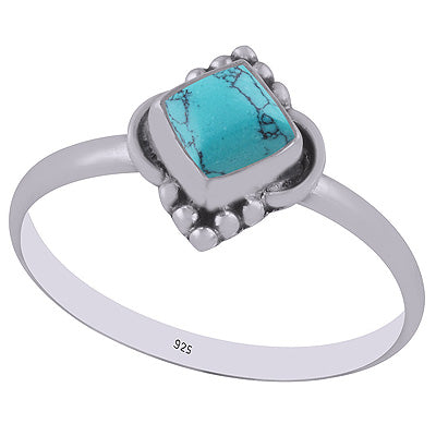 Beautiful HandWork Around Turquoise Rhombus Shape 925 Sterling Solid Silver Rings - R3402950-3