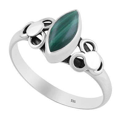 Alluring Hand Work Around Malachite Marquise Shape 925 Sterling Solid Silver Ring - R3402952-11