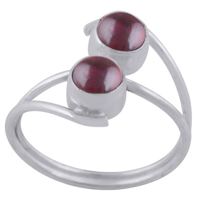 Stylish Two Stone Garnet Round Shape 925 Sterling Solid Silver Ring - R3402958-52