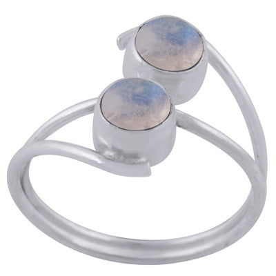 Stylish Two Stone Rainbow Moonstone Round Shape 925 Sterling Solid Silver Ring - R3402958-54