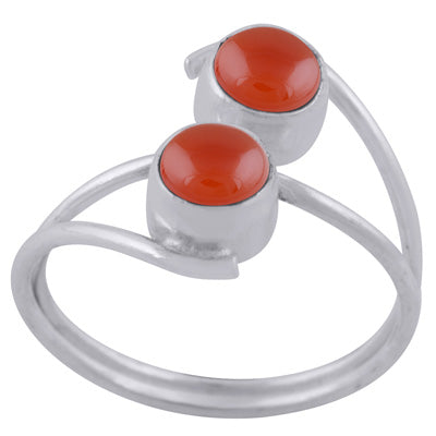 Stylish Two Stone Carnelian Round Shape 925 Sterling Solid Silver Ring - R3402958-57