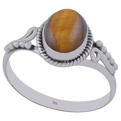 Alluring Rawa Work Around Tiger's Eye Oval Shape 925 Sterling Solid Silver Ring - R3402962-11