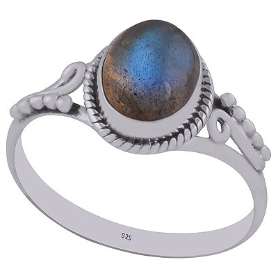 Alluring Rawa Work Around Labradorite Oval Shape 925 Sterling Solid Silver Ring - R3402962-5