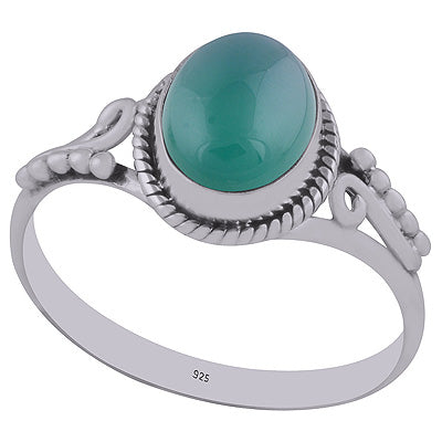 Alluring Rawa Work Around Green Onyx Oval Shape 925 Sterling Solid Silver Ring - R3402962-8