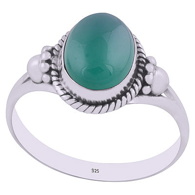 Gorgeous Handwork Around Green Onyx Oval Shape 925 Sterling Solid Silver Ring - R3402964-8